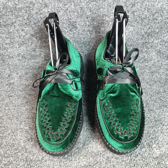 T.U.K Shoes Womens Size 7 Green Velvet Platform Creepers D-Ring TUK - Picture 2 of 9